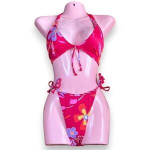 Vintage deadstock hibiscus print bikini